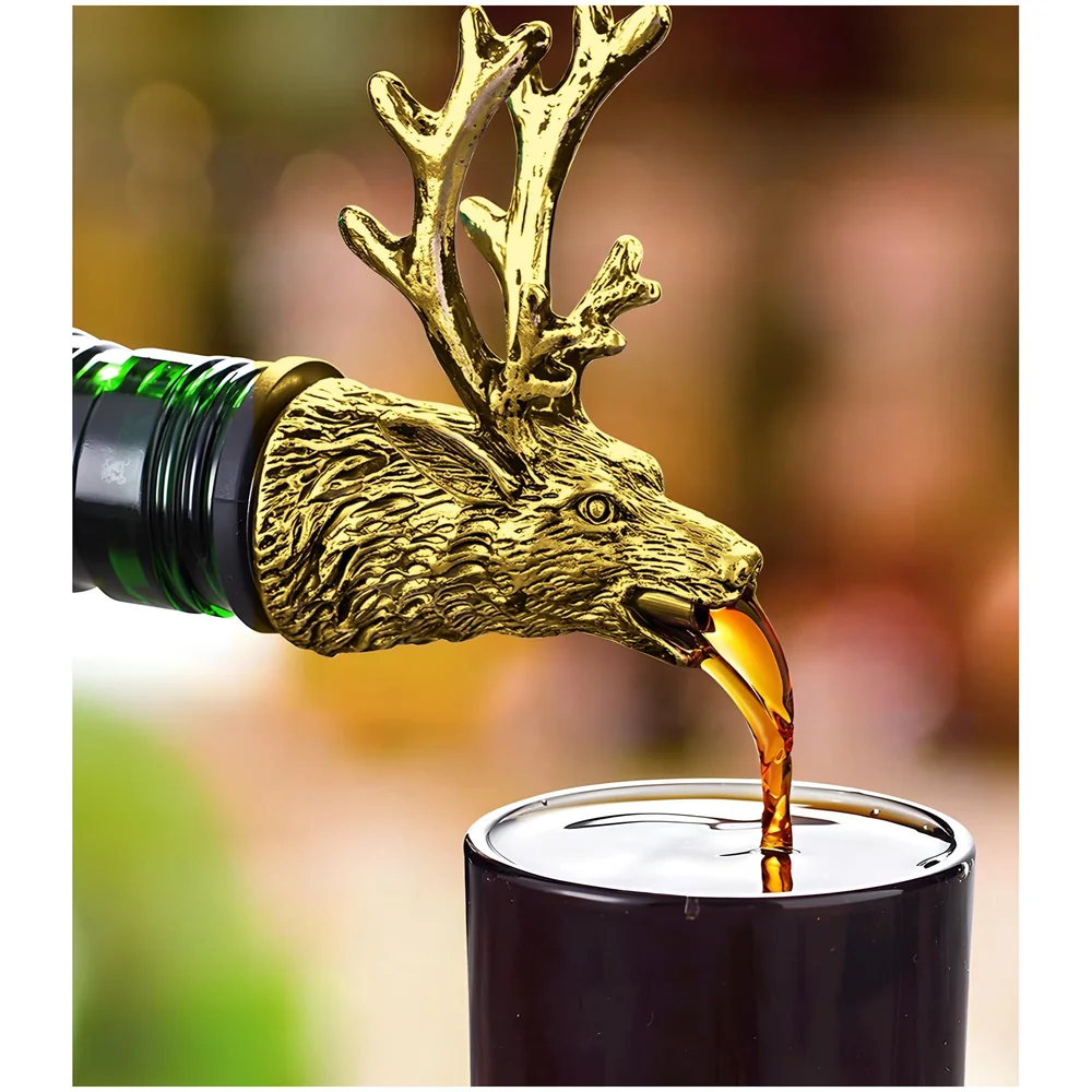 Pack of 2 Gold Stag Deer Head Liquor Bottle Pourer Spout Stopper