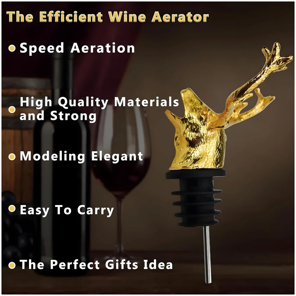 Pack of 2 Gold Stag Deer Head Liquor Bottle Pourer Spout Stopper