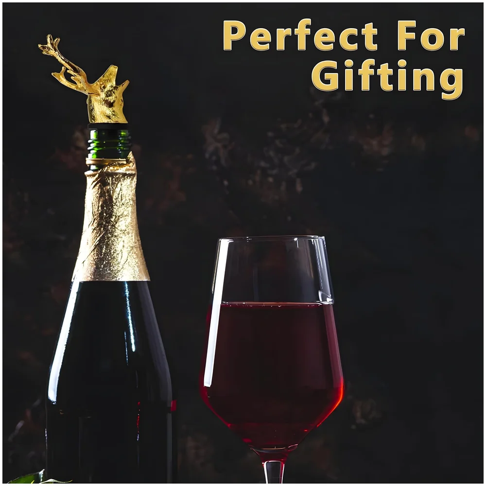 Pack of 2 Gold Stag Deer Head Liquor Bottle Pourer Spout Stopper