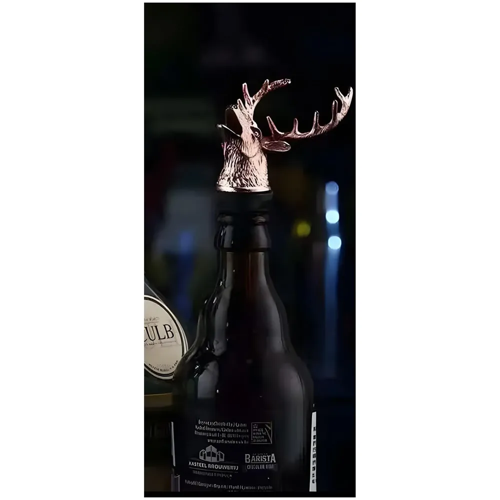Stag Head Liquor Bottle Pourer Liquor Pour Spout 1 Pc Deer Head Bottle Tipping Nozzle Silicone Stoppers Silver for Bars Homes Party Rose Antique