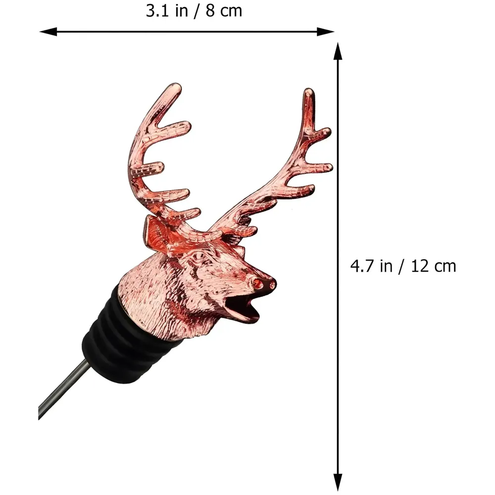 Stag Head Liquor Bottle Pourer Liquor Pour Spout 1 Pc Deer Head Bottle Tipping Nozzle Silicone Stoppers Silver for Bars Homes Party Rose Antique