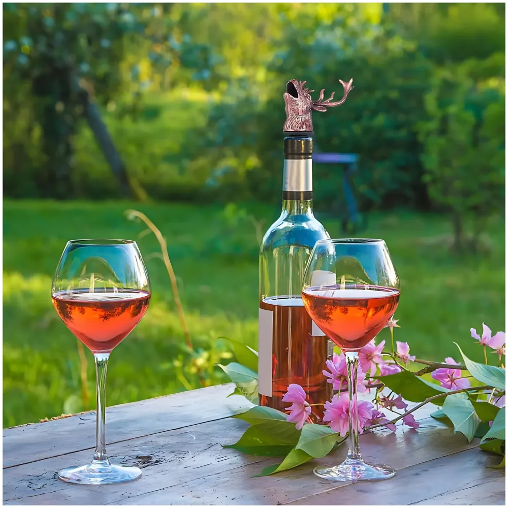 Stag Head Liquor Bottle Pourer Liquor Pour Spout 1 Pc Deer Head Bottle Tipping Nozzle Silicone Stoppers Silver for Bars Homes Party Rose Antique