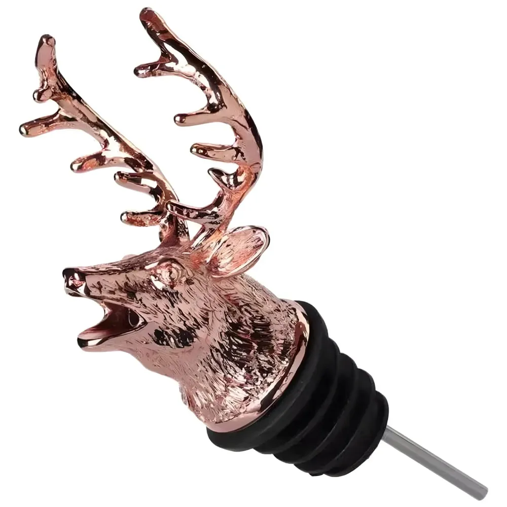 Stag Head Liquor Bottle Pourer Liquor Pour Spout 1 Pc Deer Head Bottle Tipping Nozzle Silicone Stoppers Silver for Bars Homes Party Rose Antique