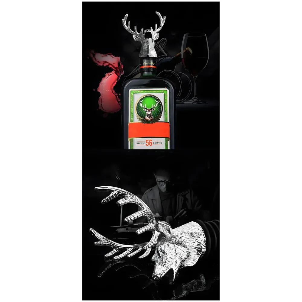 Stag Head Liquor Bottle Pourer Liquor Pour Spout 1Pc Deer Head Bottle Tipping Nozzle Silicone Stoppers Silver for Bars Homes Party