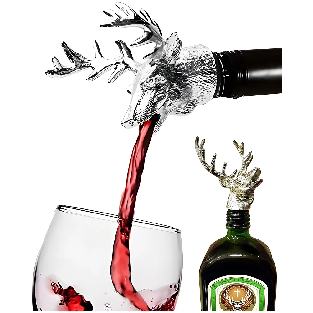 6 : FREEMASTER Wine Pourer and Stopper Wine Aerators Stainless Deer Stag Head Wine Pourer Stags Head Bottle Stopper (Silver White)