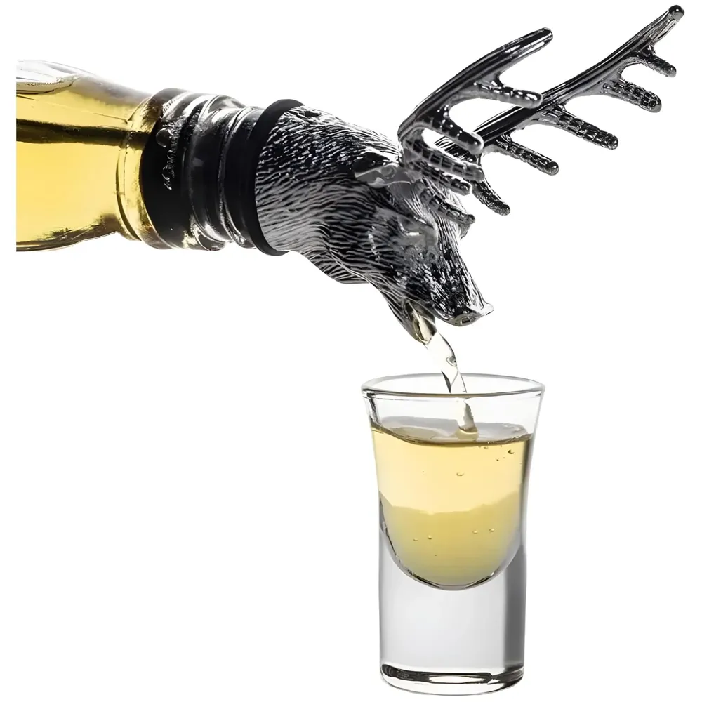 Stag Head Liquor Bottle Pourer Liquor Pour Spout 1Pc Deer Head Bottle Tipping Nozzle Silicone Stoppers Silver for Bars Homes Party