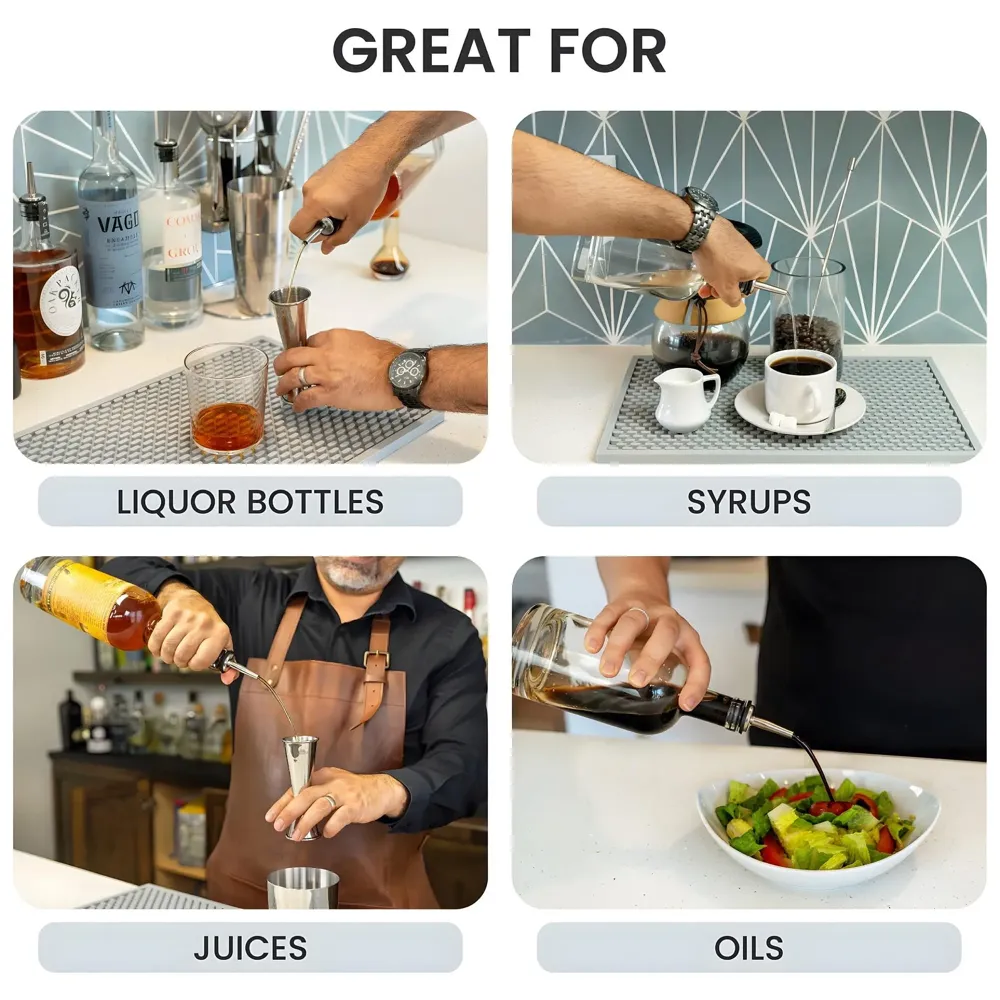 4 Pcs Gold Liquor Bottle Pourer Liquor Pour Spout Head Bottle Tipping Nozzle Silicone Stoppers for Bars Homes Party 11.3 cm x 2.9 cm Fits Most Bottles.