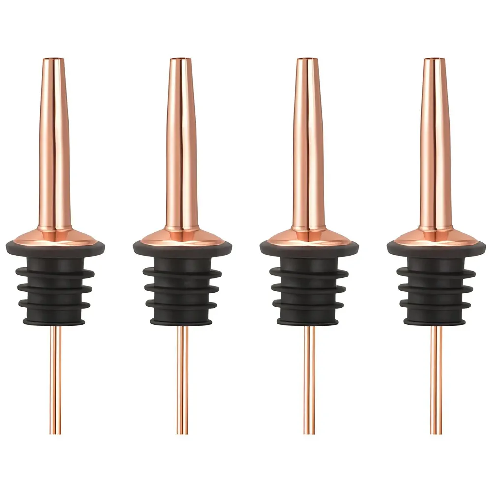 4 Pcs Rose Gold Liquor Bottle Pourer Liquor Pour Spout Head Bottle Tipping Nozzle Silicone Stoppers for Bars Homes Party 11.3 cm x 2.9 cm Fits Most Bottles.