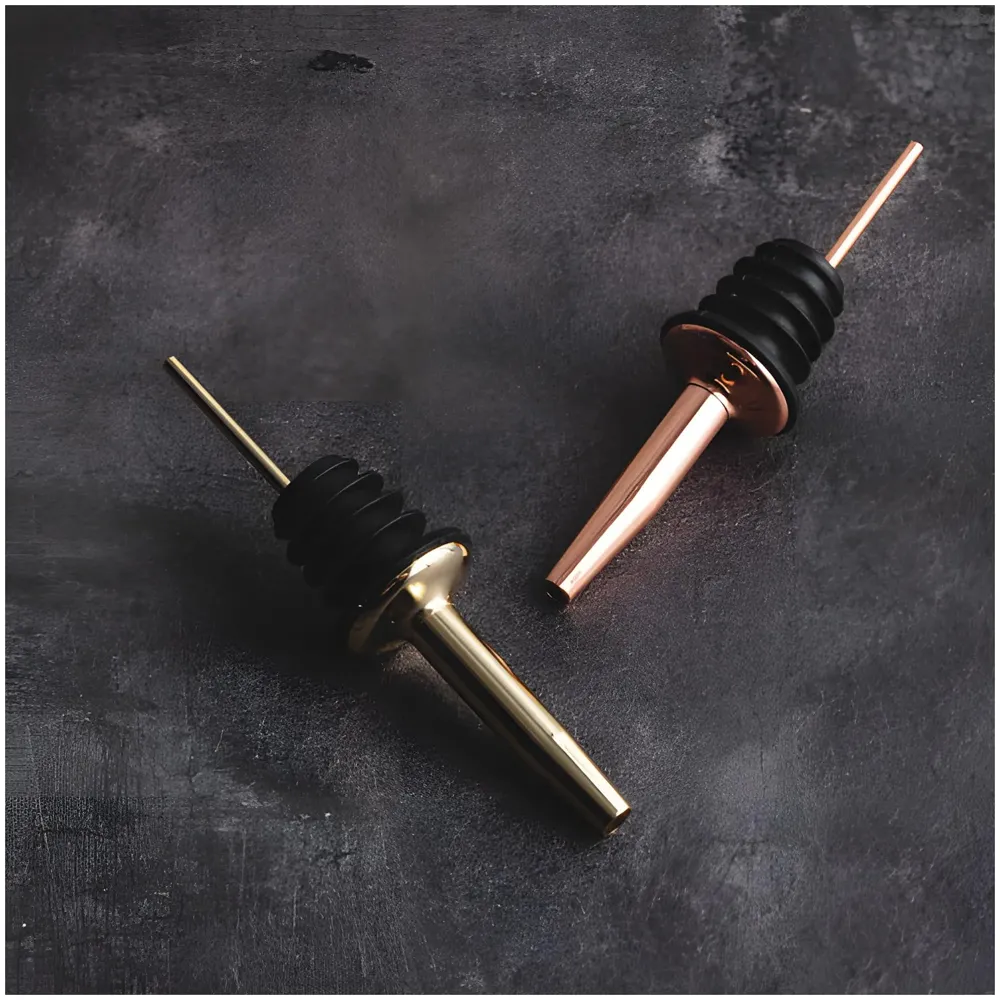 4 Pcs Rose Gold Liquor Bottle Pourer Liquor Pour Spout Head Bottle Tipping Nozzle Silicone Stoppers for Bars Homes Party 11.3 cm x 2.9 cm Fits Most Bottles.