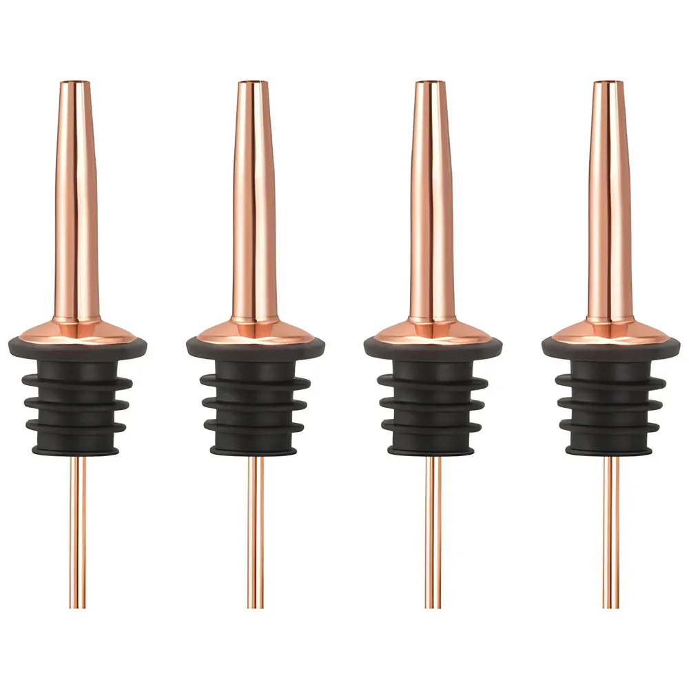 4 Pcs Rose Gold Liquor Bottle Pourer Liquor Pour Spout Head Bottle Tipping Nozzle Silicone Stoppers for Bars Homes Party 11.3 cm x 2.9 cm Fits Most Bottles.
