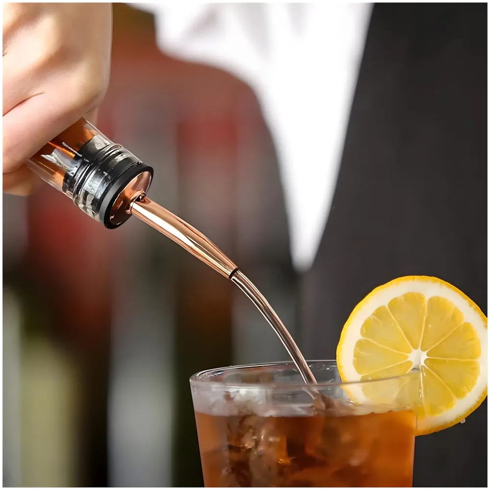 4 Pcs Rose Gold Liquor Bottle Pourer Liquor Pour Spout Head Bottle Tipping Nozzle Silicone Stoppers for Bars Homes Party 11.3 cm x 2.9 cm Fits Most Bottles.