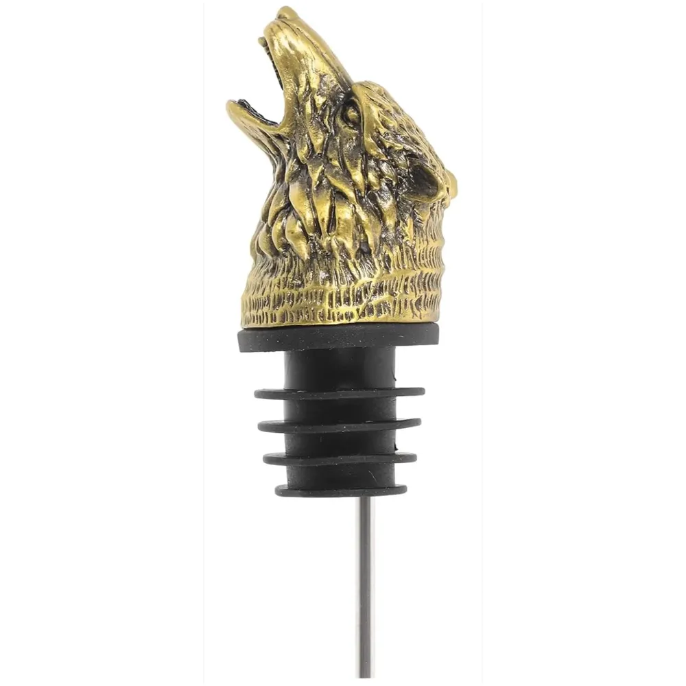 Gold Wolf Head Liquor Bottle Pourer Liquor Pour Spout 1Pc Deer Head Bottle Tipping Nozzle Silicone Stoppers Gold for Bars Homes Party