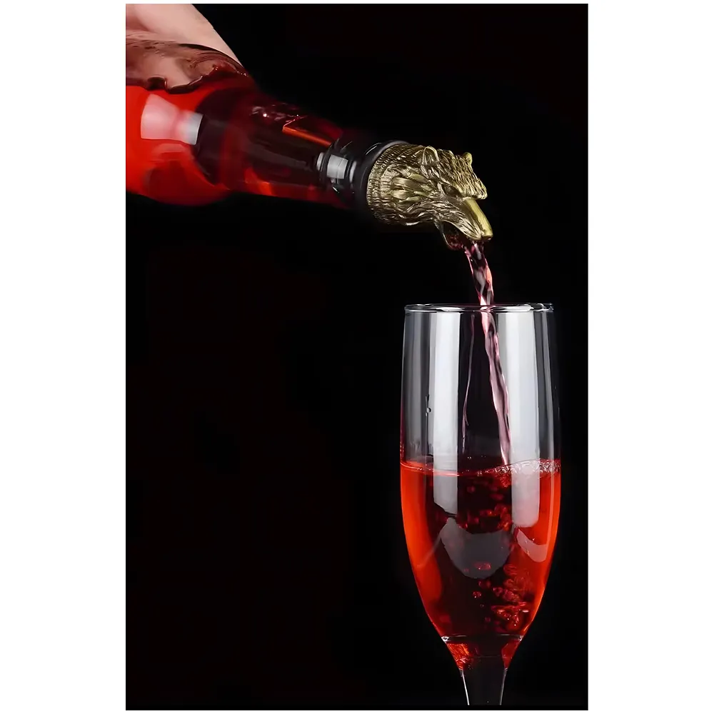 Gold Wolf Head Liquor Bottle Pourer 1 Pc Silicone Stopper Spout