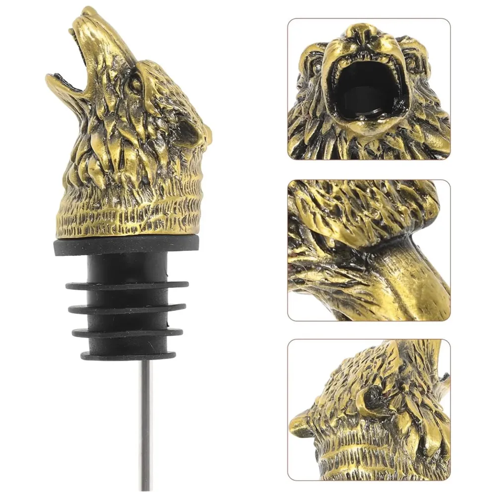 Gold Wolf Head Liquor Bottle Pourer Liquor Pour Spout 1Pc Deer Head Bottle Tipping Nozzle Silicone Stoppers Gold for Bars Homes Party