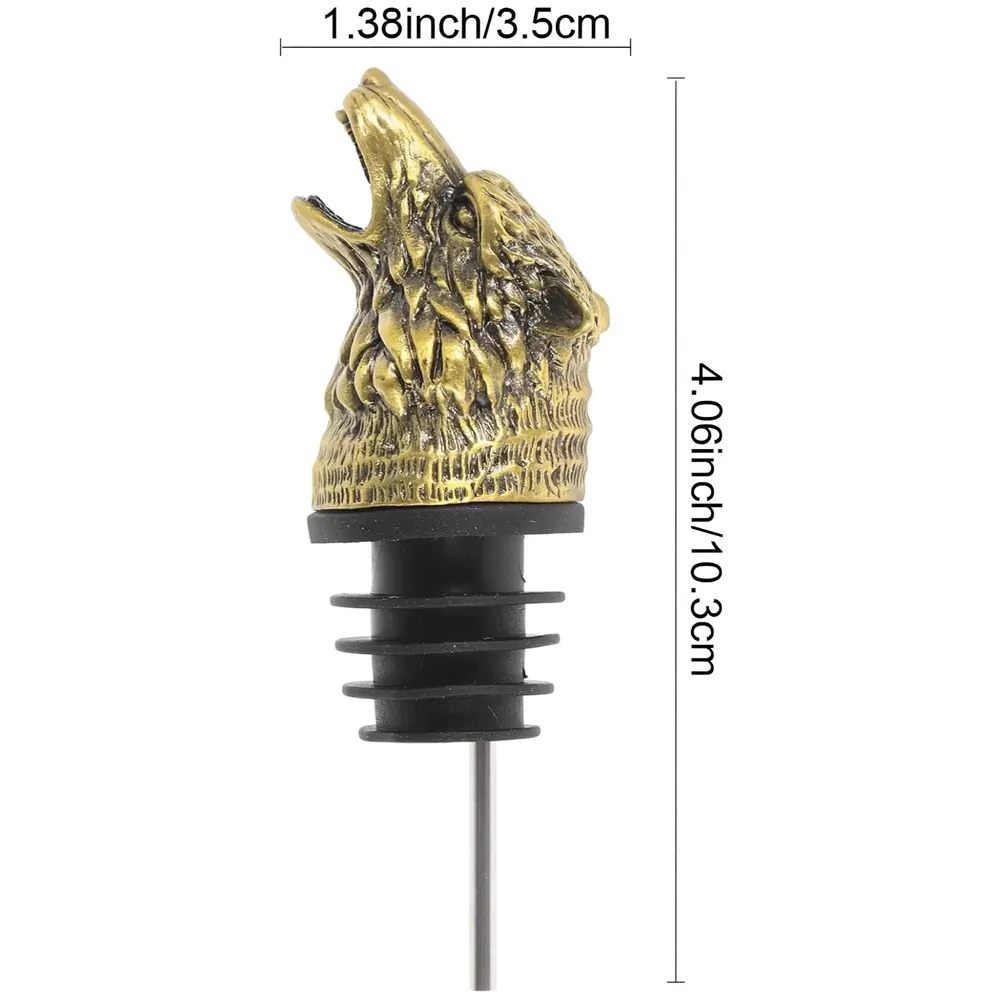 Gold Wolf Head Liquor Bottle Pourer Liquor Pour Spout 1Pc Deer Head Bottle Tipping Nozzle Silicone Stoppers Gold for Bars Homes Party