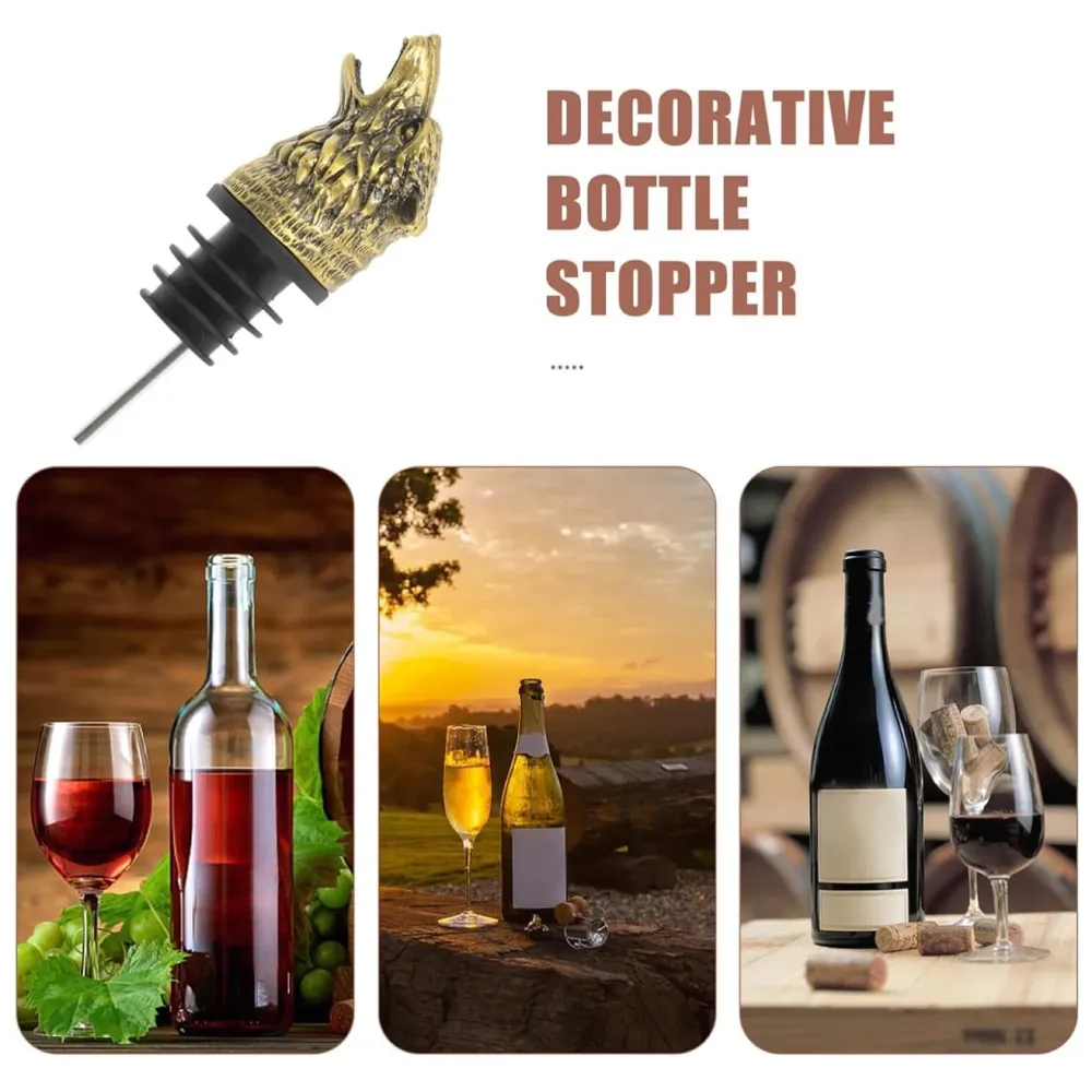 Gold Wolf Head Liquor Bottle Pourer Liquor Pour Spout 1Pc Deer Head Bottle Tipping Nozzle Silicone Stoppers Gold for Bars Homes Party