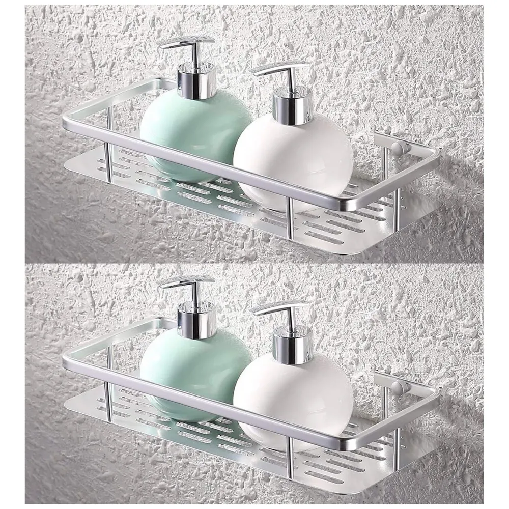 Wall Mount 12 Inch Bathroom Horizontal Shelf 2 Pc, Rust Free Aluminium Shower Caddy Wall Shelf Holder Anti Rust, Rust Free Aluminium, Installation Kit Included (2, Aluminum Horizontal)
