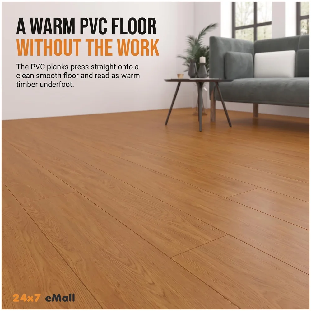 18 Pcs Brown Amber PVC Wood Floor Planks Peel and Stick 27 Sq Ft