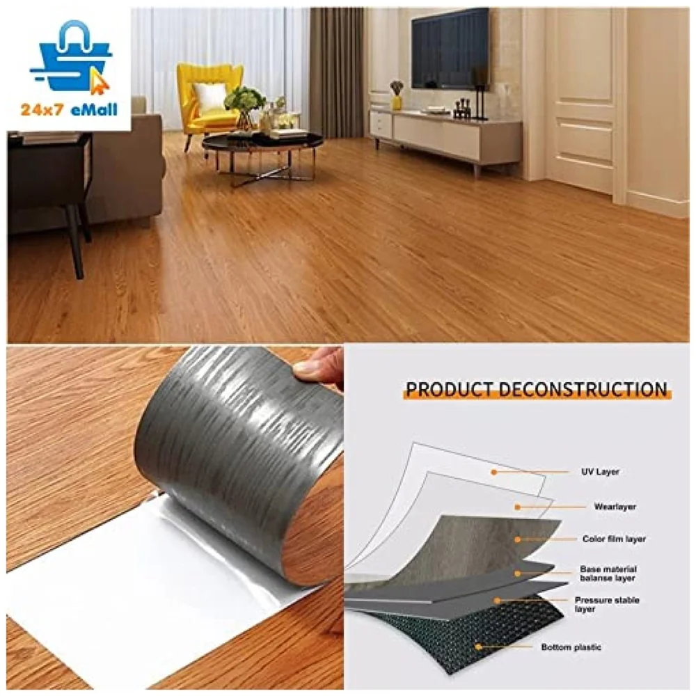 18 Pcs Brown Amber PVC Wood Floor Planks Peel and Stick 27 Sq Ft
