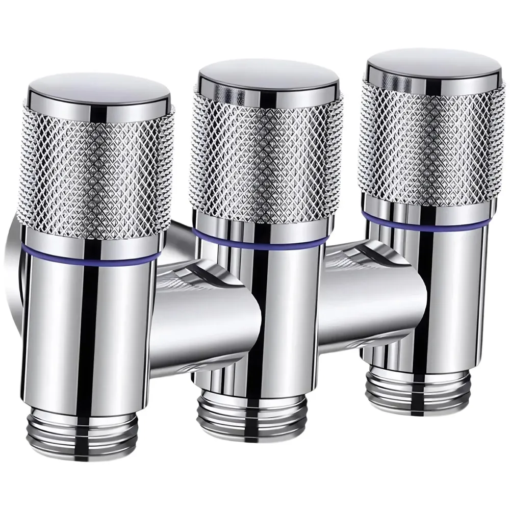 AQUAKART 3 in 1 Angular Angle Valve Black Triple Tap for Bathroom, Geyser | Luxury Series Three-Way 3 in 1 Valve for Bathroom Three Way Tap Silver Chrome Washing Machine. 11 x 7 cm