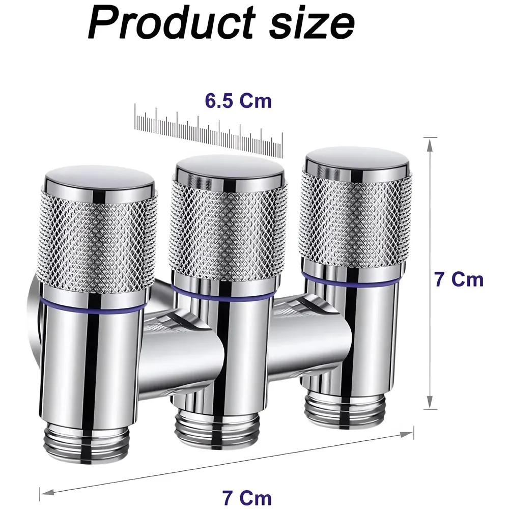 AQUAKART 3 in 1 Angular Angle Valve Black Triple Tap for Bathroom, Geyser | Luxury Series Three-Way 3 in 1 Valve for Bathroom Three Way Tap Silver Chrome Washing Machine. 11 x 7 cm - 2
