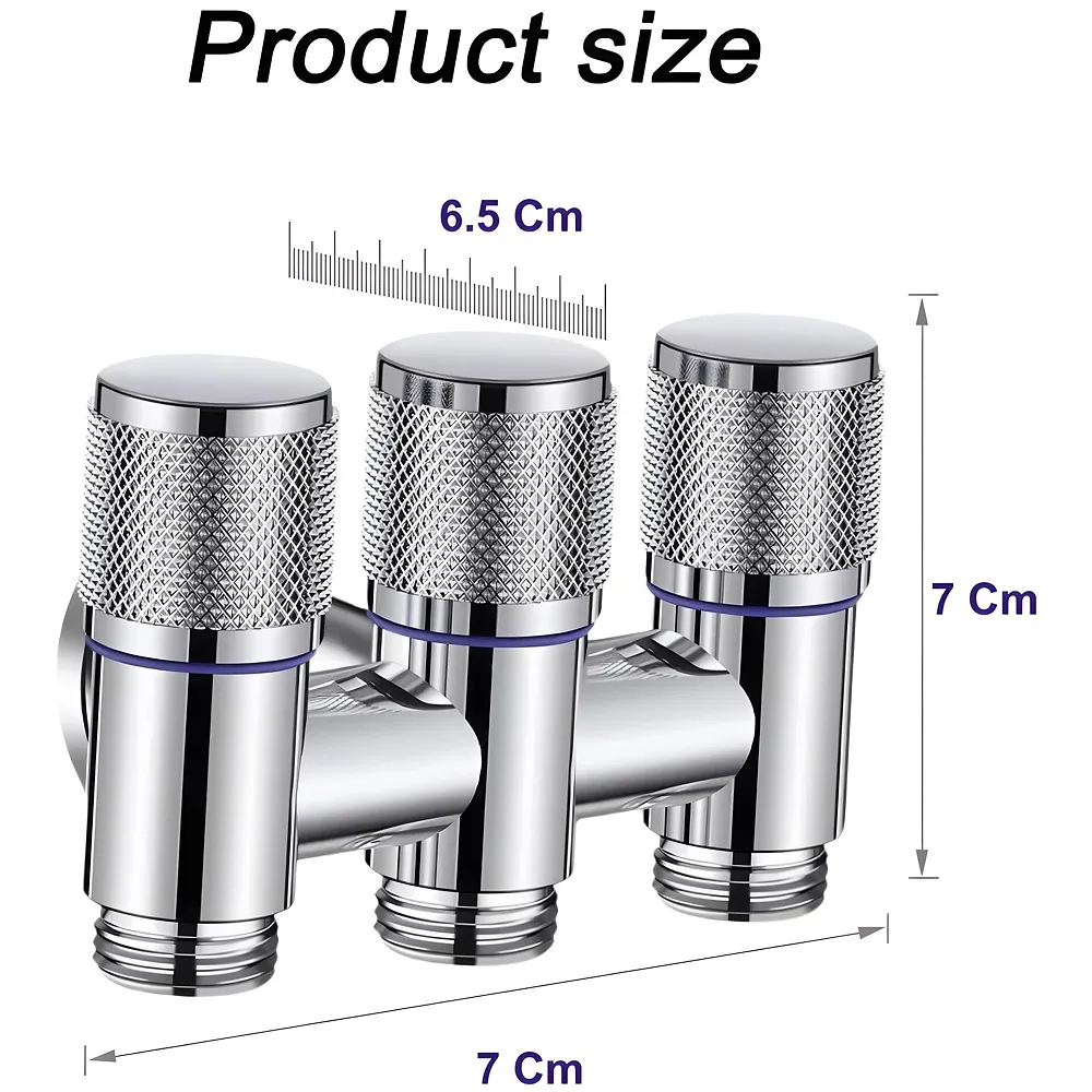 3 in 1 Angular Angle Valve Black Triple Tap for Bathroom, Geyser | Luxury Series Three-Way 3 in 1 Valve for Bathroom Three Way Tap Silver Chrome Washing Machine. 11 x 7 cm