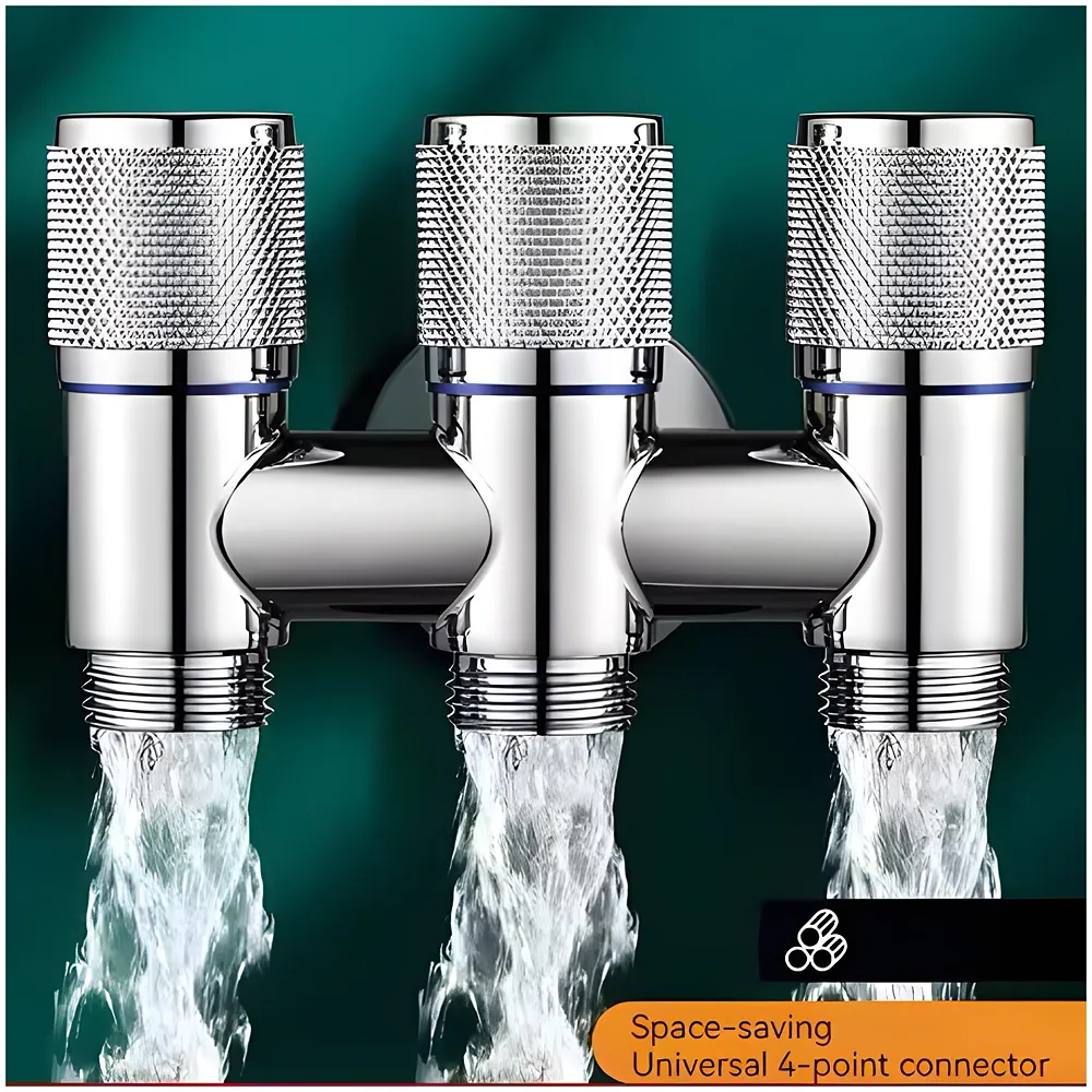 3 in 1 Angular Angle Valve Black Triple Tap for Bathroom, Geyser | Luxury Series Three-Way 3 in 1 Valve for Bathroom Three Way Tap Silver Chrome Washing Machine. 11 x 7 cm