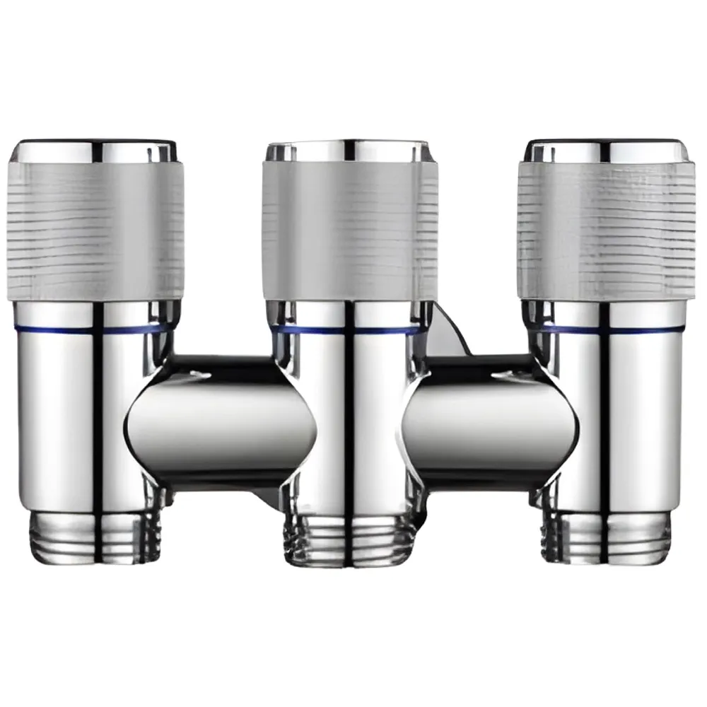 3 in 1 Angular Angle Valve Black Triple Tap for Bathroom, Geyser | Luxury Series Three-Way 3 in 1 Valve for Bathroom Three Way Tap Silver Chrome Washing Machine. 11 x 7 cm