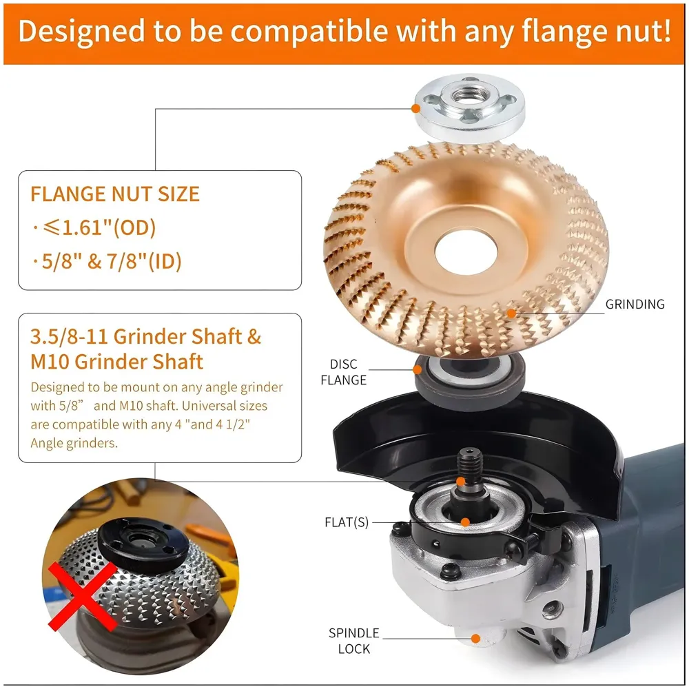 5 Pcs Angle Grinder For wood work Wood Carving Disk Attachments With 5/8 Arbor, 4 inch