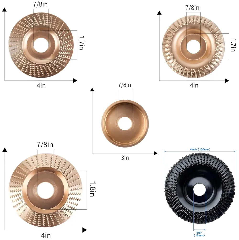 5 Pcs Angle Grinder For wood work Wood Carving Disk Attachments With 5/8 Arbor, 4 inch