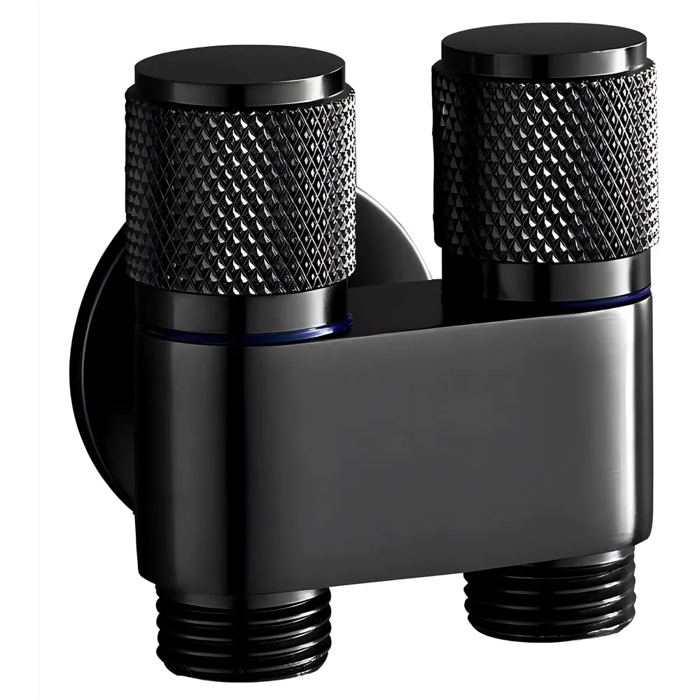 2 in 1 Angular Dual Double Angle Valve Black Dual Tap for Bathroom, Geyser | Luxury Series Two-Way Angle Valve | 2 in 1 Angle Valve for Bathroom | Two Way Tap Black Washing Machine.