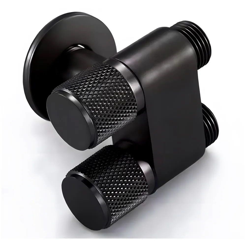 2 in 1 Angular Dual Double Angle Valve Black Dual Tap for Bathroom, Geyser | Luxury Series Two-Way Angle Valve | 2 in 1 Angle Valve for Bathroom | Two Way Tap Black Washing Machine.