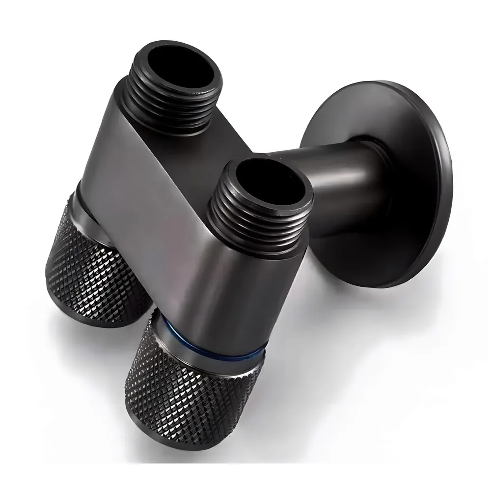 2 in 1 Angular Dual Double Angle Valve Black Dual Tap for Bathroom, Geyser | Luxury Series Two-Way Angle Valve | 2 in 1 Angle Valve for Bathroom | Two Way Tap Black Washing Machine.