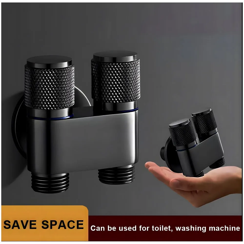 2 in 1 Angular Dual Double Angle Valve Black Dual Tap for Bathroom, Geyser | Luxury Series Two-Way Angle Valve | 2 in 1 Angle Valve for Bathroom | Two Way Tap Black Washing Machine.