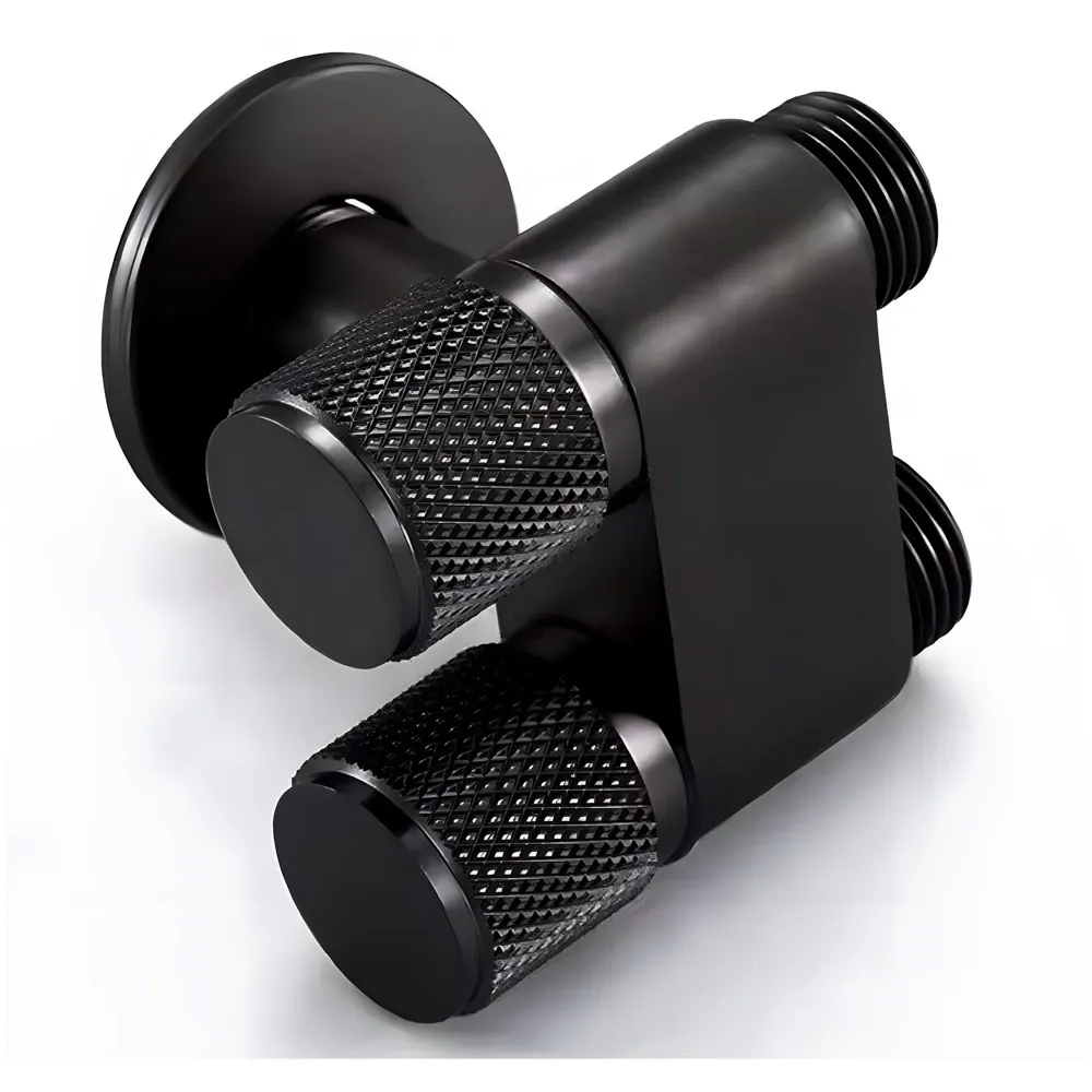 2 in 1 Angular Dual Double Angle Valve Black Dual Tap for Bathroom, Geyser | Luxury Series Two-Way Angle Valve | 2 in 1 Angle Valve for Bathroom | Two Way Tap Black Washing Machine.
