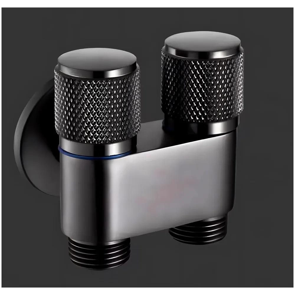 2 in 1 Angular Dual Double Angle Valve Black Dual Tap for Bathroom, Geyser | Luxury Series Two-Way Angle Valve | 2 in 1 Angle Valve for Bathroom | Two Way Tap Black Washing Machine.