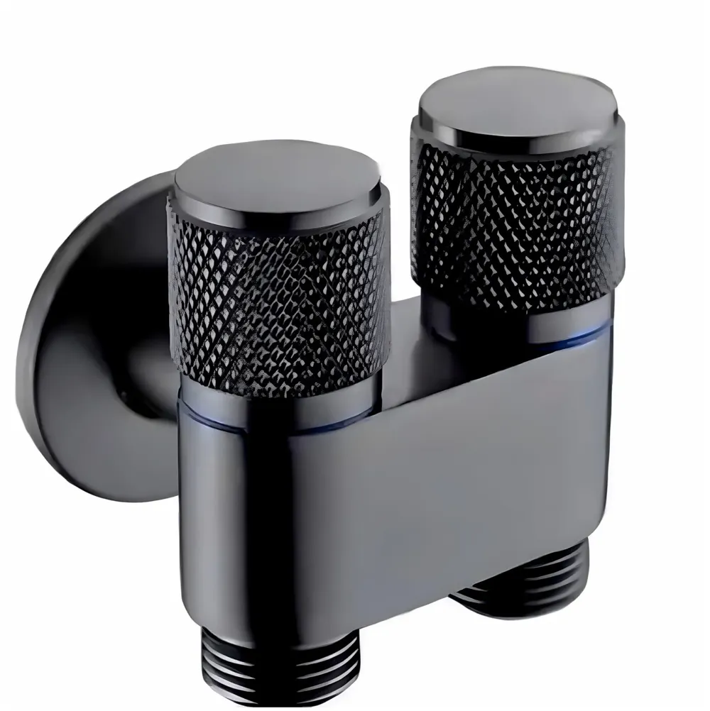 2 in 1 Angular Dual Double Angle Valve Black Dual Tap for Bathroom, Geyser | Luxury Series Two-Way Angle Valve | 2 in 1 Angle Valve for Bathroom | Two Way Tap Black Washing Machine.