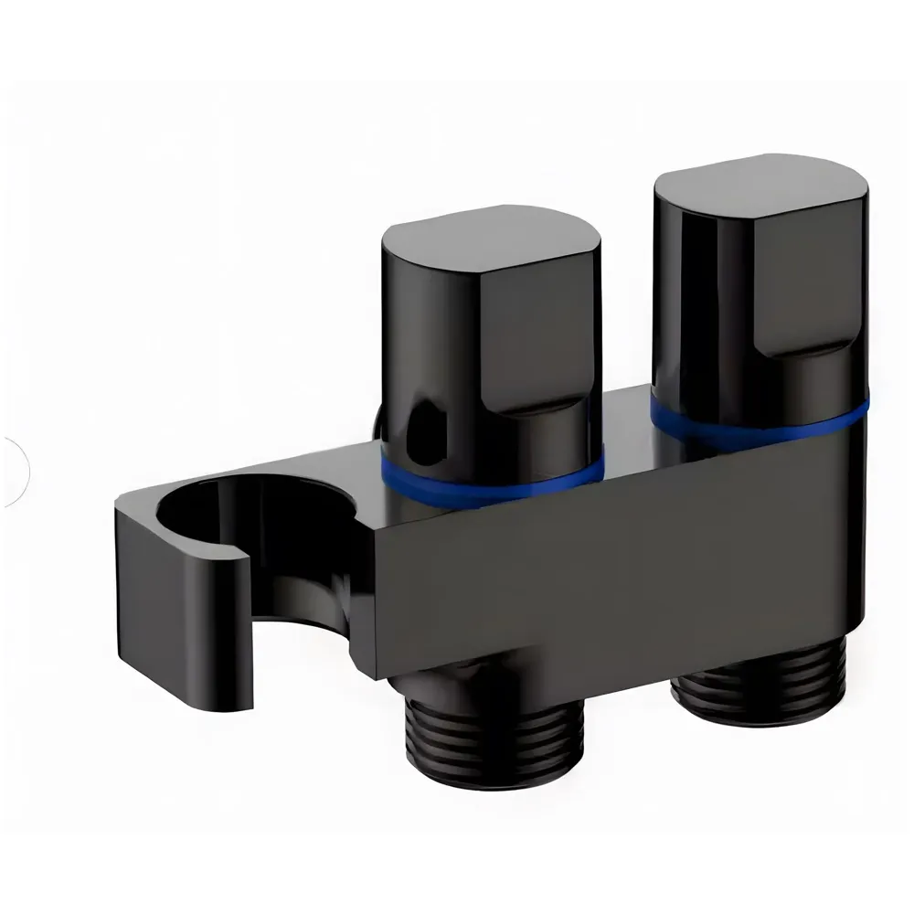 2 in 1 Angular Dual Double Angle Valve With Holderr Black Dual Tap for Bathroom, Geyser | Luxury Series 2 in 1 Angle Valve for Bathroom | Two Way Tap Black Washing Machine.