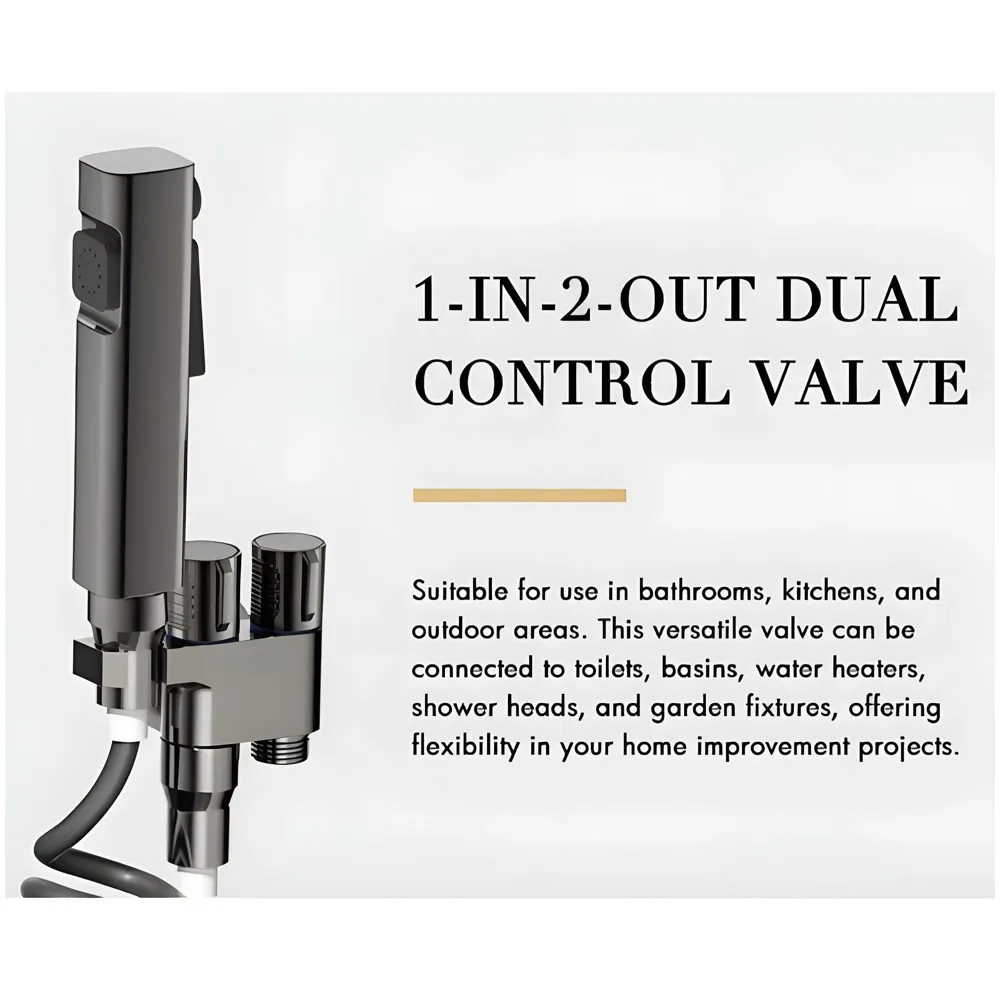 2 in 1 Angular Dual Double Angle Valve With Holderr Black Dual Tap for Bathroom, Geyser | Luxury Series 2 in 1 Angle Valve for Bathroom | Two Way Tap Black Washing Machine.