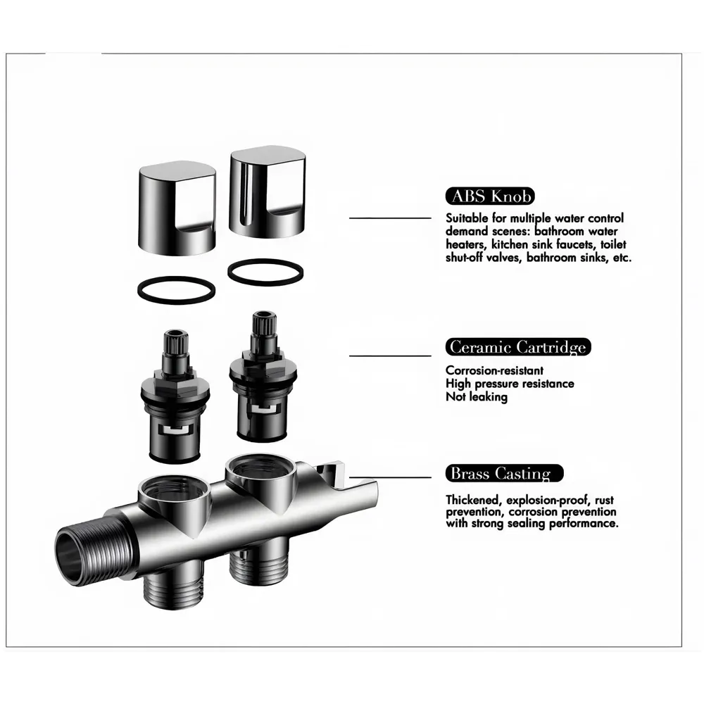 2 in 1 Angular Dual Double Angle Valve With Holderr Black Dual Tap for Bathroom, Geyser | Luxury Series 2 in 1 Angle Valve for Bathroom | Two Way Tap Black Washing Machine.