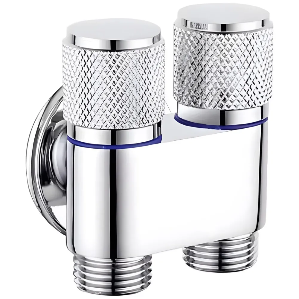 Brass 2 In 1 Angular Chrome Dual Double Tap For Bathroom, Geyser | Luxury Series Two-Way Angle Valve | Black Washing Machine Tap