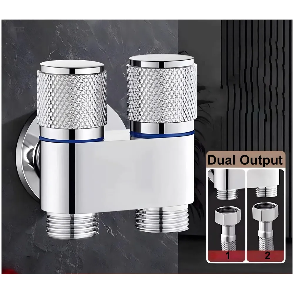 Brass 2 In 1 Angular Chrome Dual Double Tap For Bathroom, Geyser | Luxury Series Two-Way Angle Valve | Black Washing Machine Tap