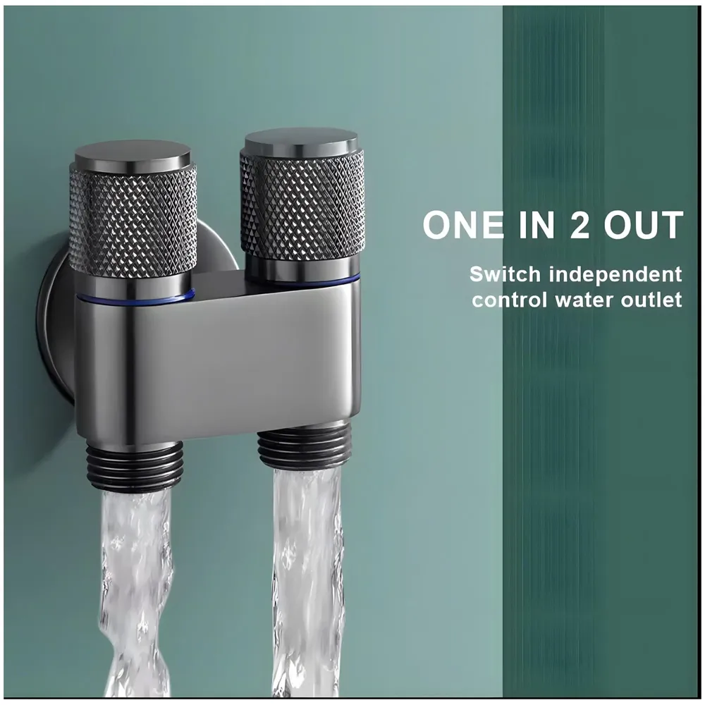 2 in 1 Angular Dark Grey Dual Tap for Bathroom, Geyser | Luxury Series Two-Way Angle Valve | 2 in 1 Angle Valve for Bathroom | Two Way Tap for Bathroom Black Washing Machine. Wall Mounted.
