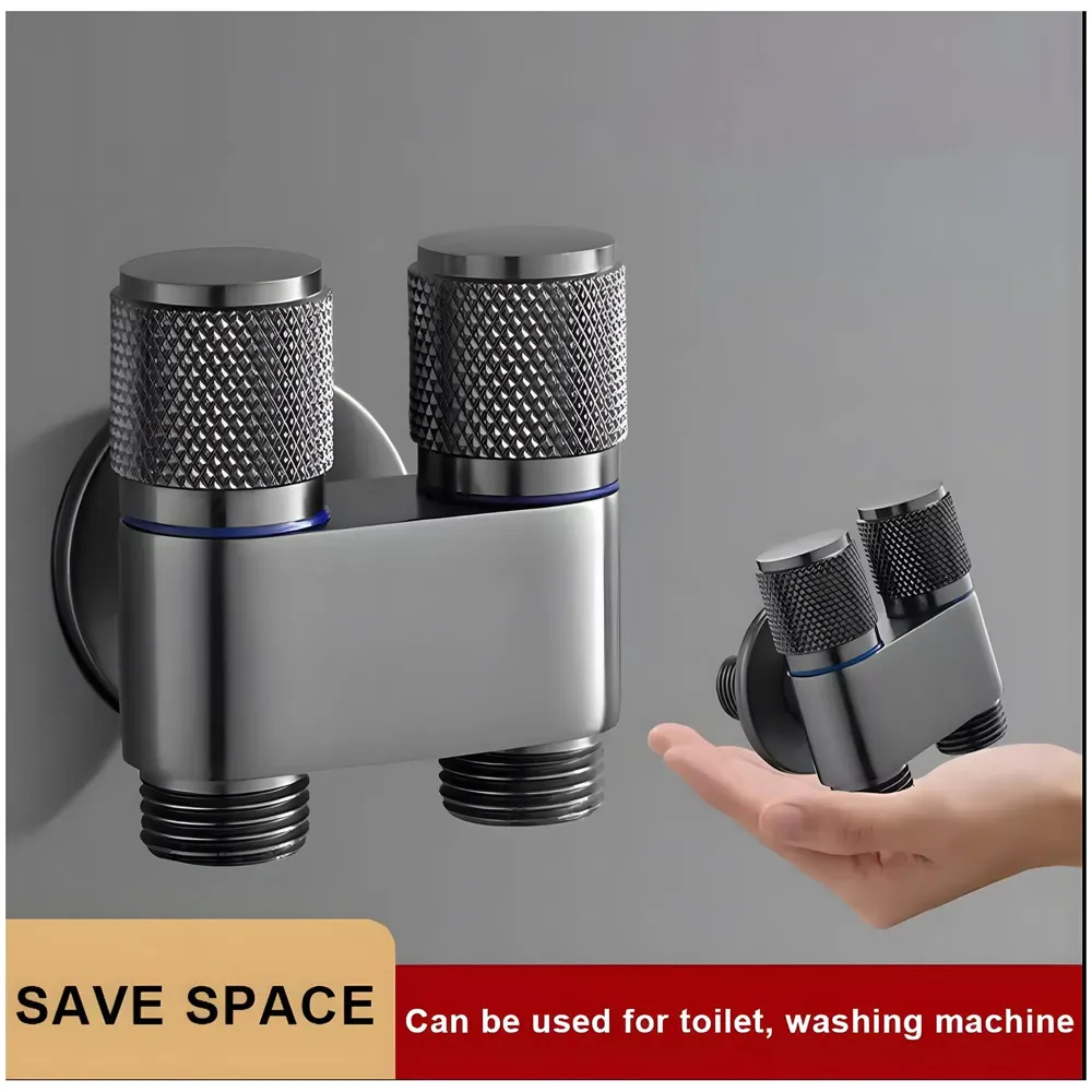 2 in 1 Angular Dark Grey Dual Tap for Bathroom, Geyser | Luxury Series Two-Way Angle Valve | 2 in 1 Angle Valve for Bathroom | Two Way Tap for Bathroom Black Washing Machine. Wall Mounted.