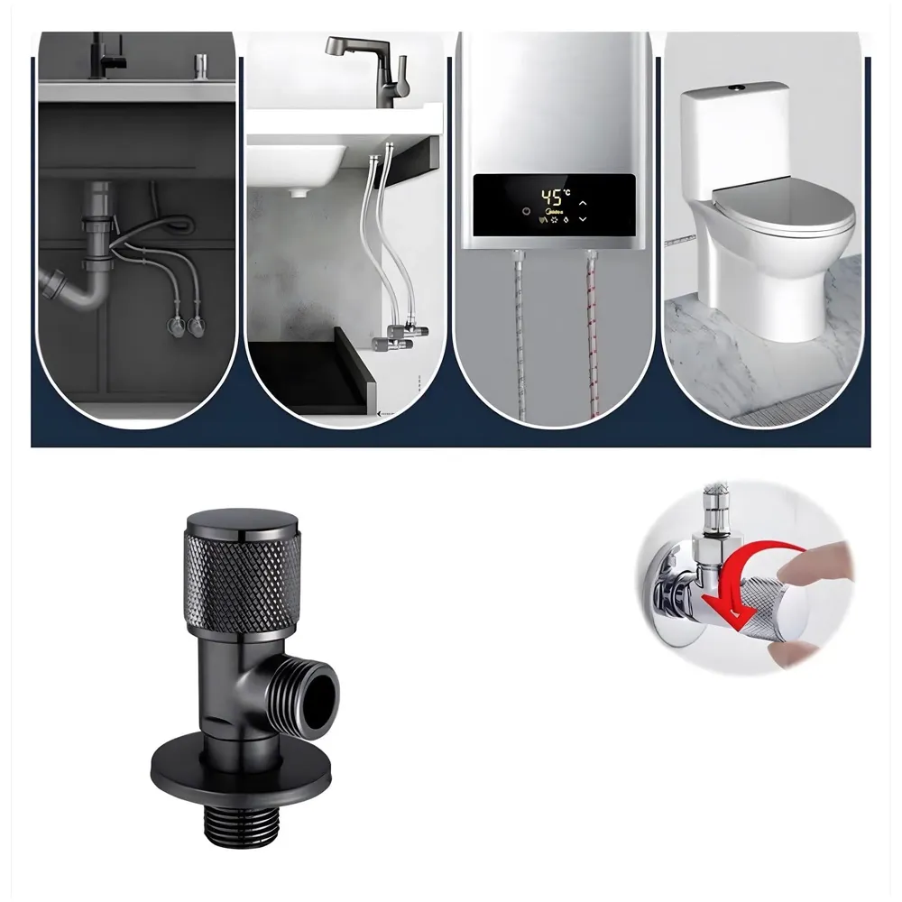 Stainless Steel Angular Black For Bathroom Wash Basin, Geyser | Luxury Series One-Way Angle Valve | Angle Valve For Bathroom | Wall Mounted. Stop Cock Toilet Commode, Washbasin, 8.7Cm X 3Cm