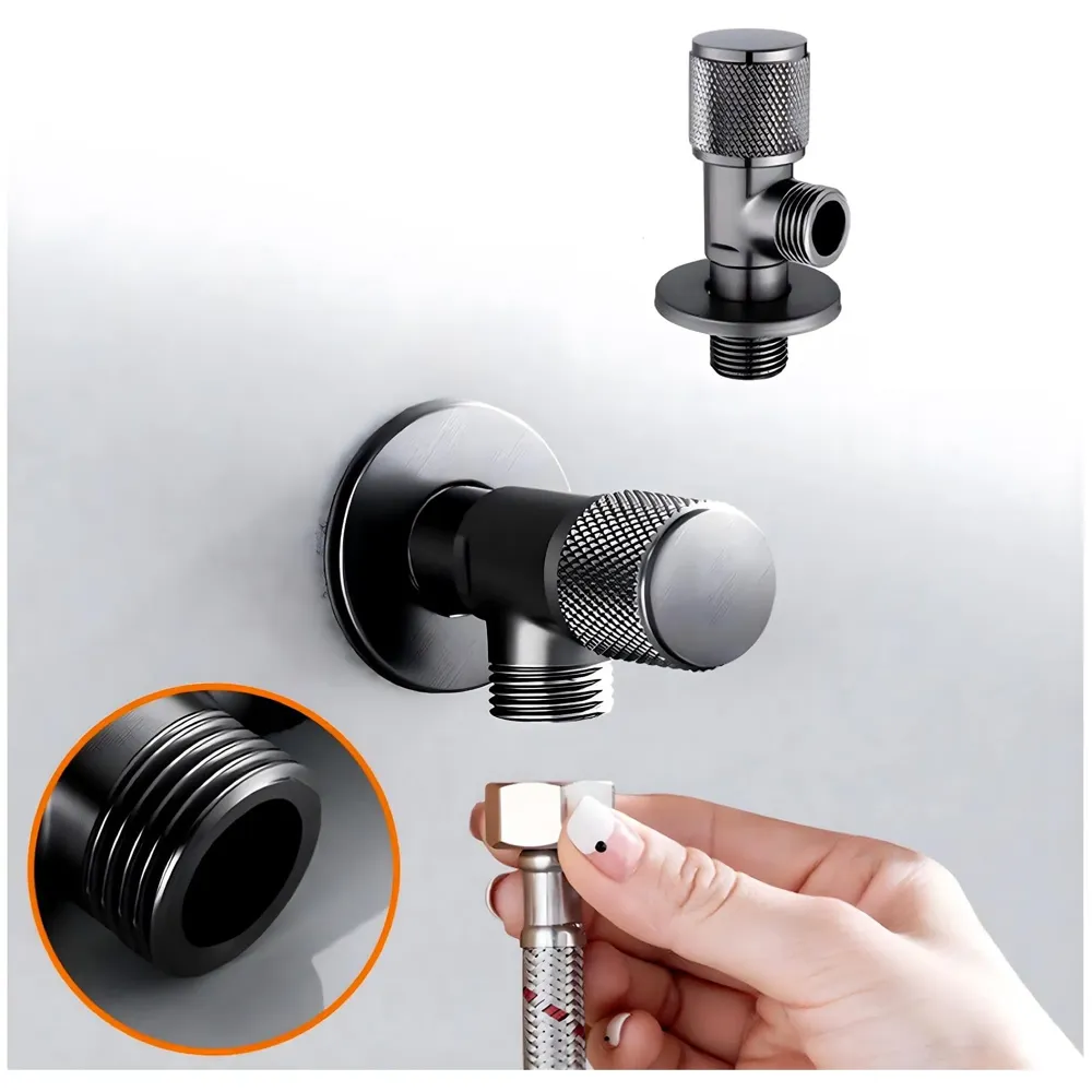 Stainless Steel Angular Black For Bathroom Wash Basin, Geyser | Luxury Series One-Way Angle Valve | Angle Valve For Bathroom | Wall Mounted. Stop Cock Toilet Commode, Washbasin, 8.7Cm X 3Cm