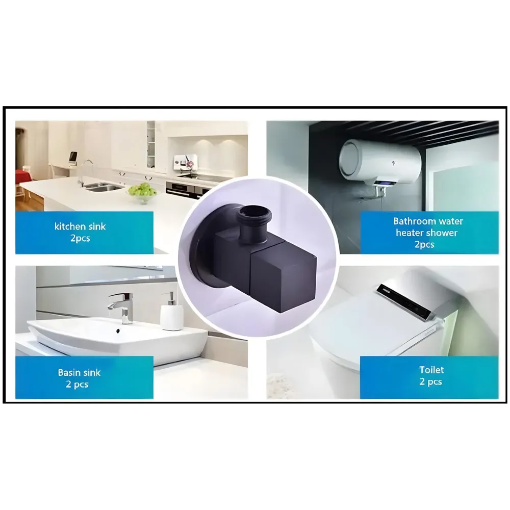 Angular Black for Bathroom wash basin, Geyser | Luxury Series One-Way Angle Valve | Wall Mounted. Stop Cock Toilet Commode, Washbasin, Square Design - 6.5 cm x 5 cm - 2