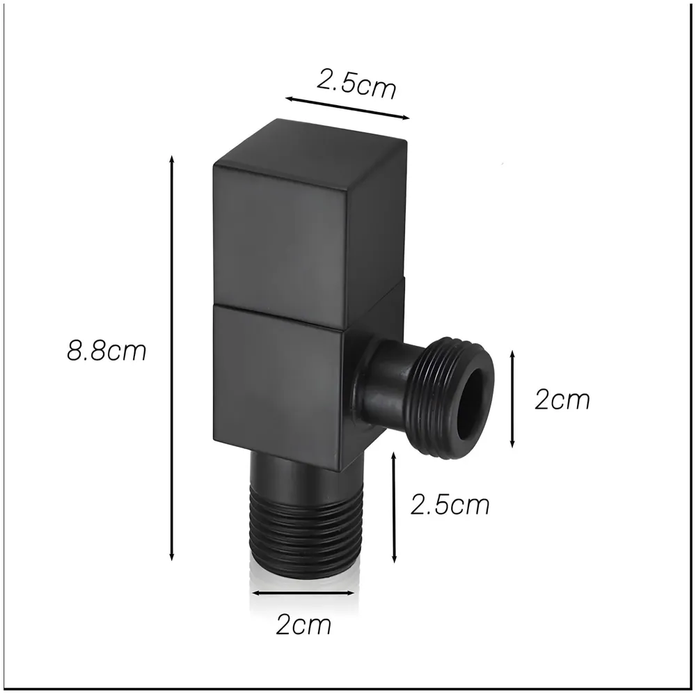 Angular Black for Bathroom wash basin, Geyser | Luxury Series One-Way Angle Valve | Wall Mounted. Stop Cock Toilet Commode, Washbasin, Square Design - 6.5 cm x 5 cm