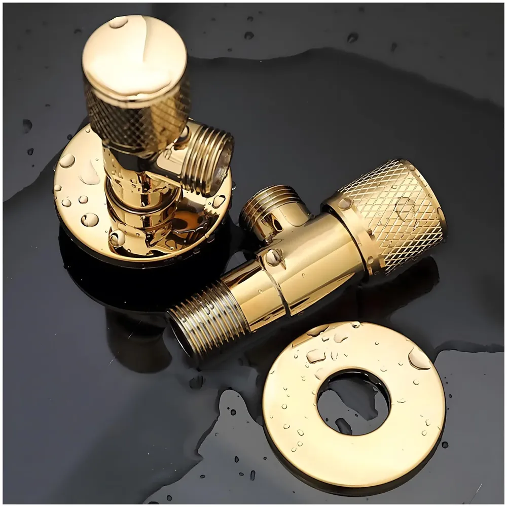 Gold Angular Stop Valve Stop Cock Angle Valve For Bathroom Kitchen With Flange For Geysers Washbasins Washroom Round Golden - 8.7 cm x 3cm - 1 piece