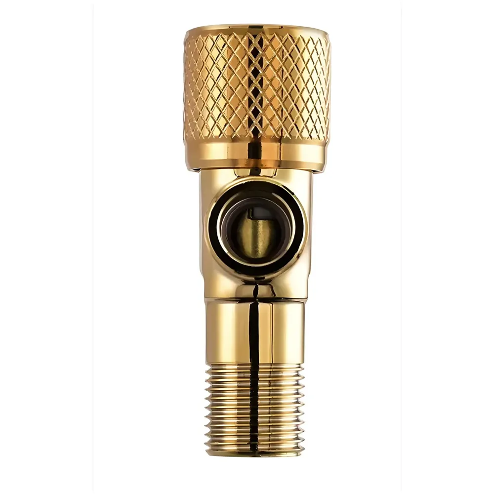 Gold Angular Stop Valve Stop Cock Angle Valve For Bathroom Kitchen With Flange For Geysers Washbasins Washroom Round Golden - 8.7 cm x 3cm - 1 piece